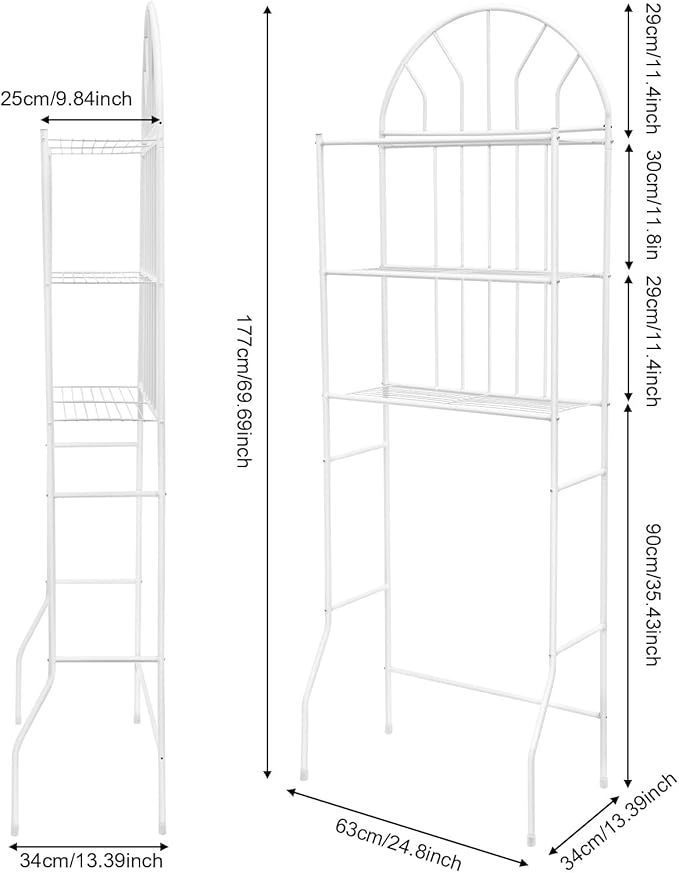 3 Tier Over The Toilet Rack, Over Toilet Storage Shelf with 55Lbs Capacity, Space Saving Bathroom Stand Organizer for Towels & Toiletries, White