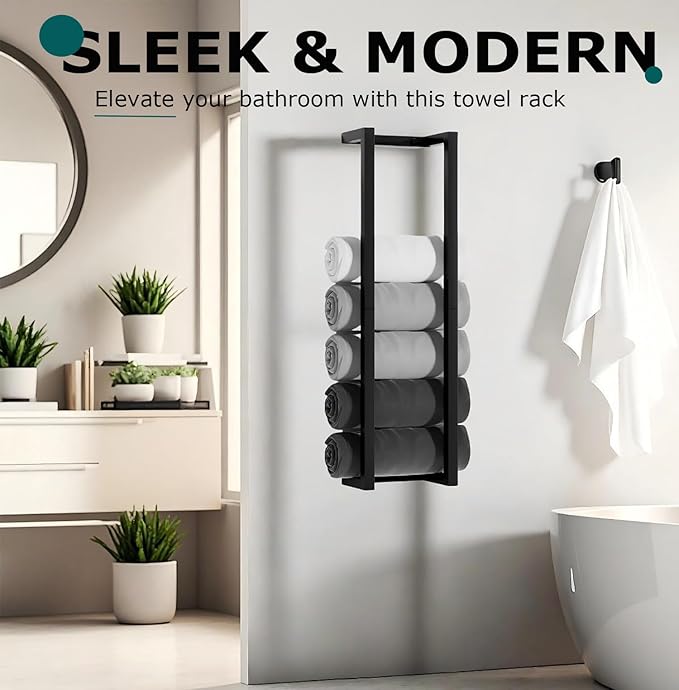 Modern Towel Racks for Bathroom, Wall Mounted Towel Holder in Stainless Steel, Space-Saving Towel Storage for Rolled Towels, Minimalist Bathroom Organizer for Small Bathrooms, RV & Dorm