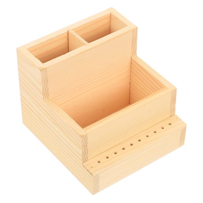 FRCOLOR Wooden Nail Drill Bits Holder Stand Display Organizer 10 Holes Nail Tool Storage Box Desktop Brush Holder Manicure Tool Organizer Cosmetics Holder