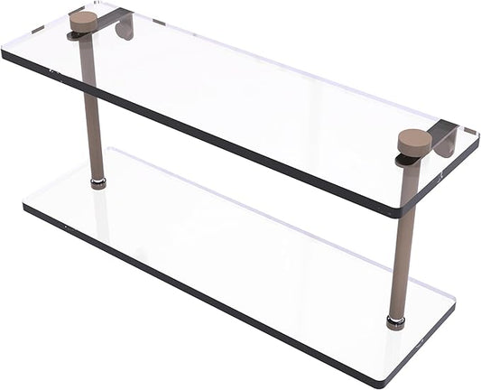 Allied Brass NS-2/16-SHB 16 Inch Two Tiered Glass Shelf, Shaded Beige