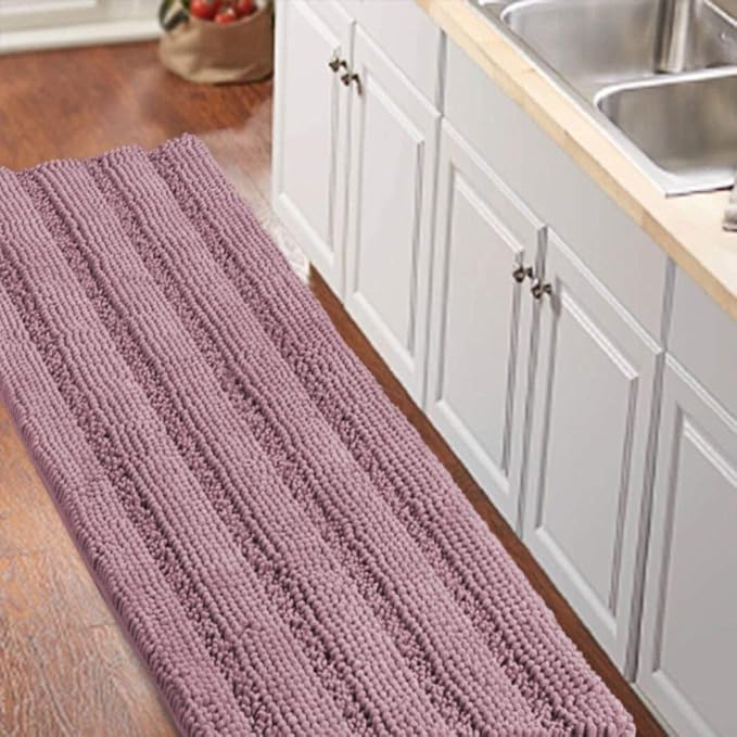 Turquoize Kitchen Rug Runner Slip-Resistant Microfiber Shaggy Bath Mat Bathroom Rug Extra Soft Absorbent Mat for Bathroom/Kitchen Floor with Non-Slip Backing Runner Rugs, 59"x 20", Mauve/Rose