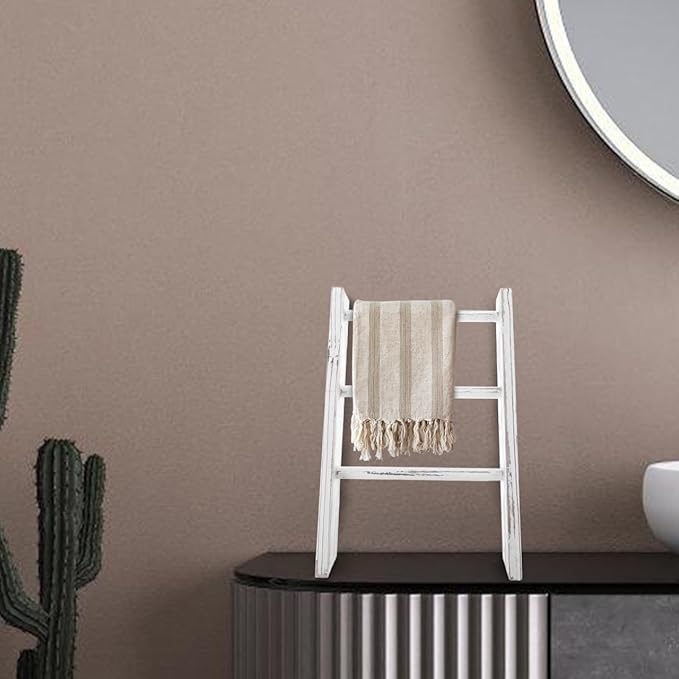 Garneck Mini Ladder Towel Rack 16'' White Wood Hand Towel Holder for Country Bathroom Decor Space-Saving Display Rack for Kitchen and Home Use Country Farmhouse Decor