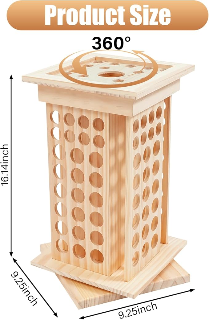 125 Slots Essential Oil Storage Shelf Wood Rotating Essential Oil Bottle Display Rack Wooden Farmhouse Style Essential Oil Stand Holder with Base for Aromatherapy Bottles Organization, Wood Color