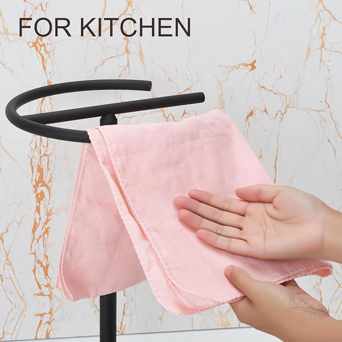 Hand Towel Holder Countertop 13-Inch Height Towel Stand Free-Standing Hand Towel Rack Double Hand Towel Rings for Bathroom Kitchen Countertop (Matte Black)