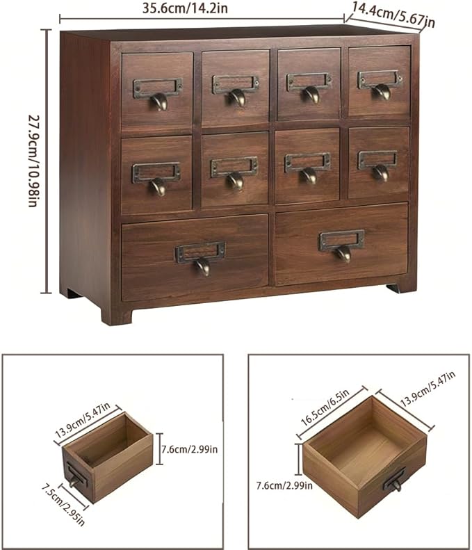 DELLMAO Traditional Solid Wood Small Chinese Medicine Cabinet Vintage Great Storage Apothecary Drawer Herbal Jewelry Box