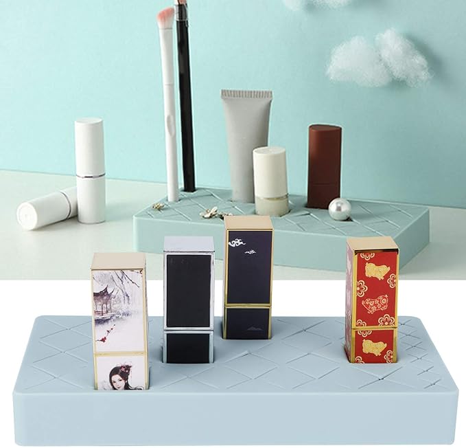 TOPINCN Silicone Cosmetic Makeup Organizer For Lipstick Cosmetics Holder Storage Box Display Stand 24 Slots(blue)