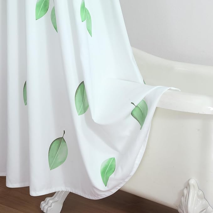 Fabric Shower Curtain, Green Watercolor Eucalyptus Leaves Shower Curtain for Bathroom, 72" W x 72" H