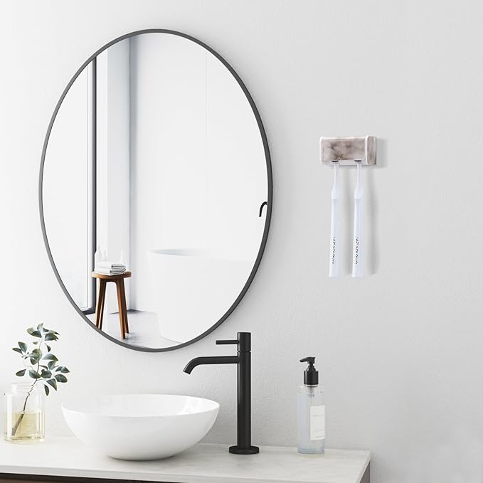 PARKMANI Toothbrush Holders Wall Mounted with Cover, Electric Tooth Brushing Holder for Bathroom, 2 Slots Self Adhesive Toothbrush Organizer, Toothbrush Stand for Family, Kids (1, White Marble)