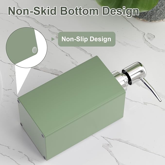 Sage Green Bathroom Accessories Set Resin 6PCS, Square Toothbrush Holders Set Complete with Soap Dispenser, Vanity Tray, Tumbler, Cups and Cotton Swab Jars for Counter, Sink or Small Spaces