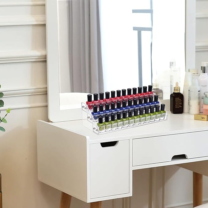 Umirokin 3 Tier Acrylic Nail Polish Organizer Rack, Clear Nail Polish Display Shelf Holds 36-45 Bottles, Essential Oil & Tattoo Ink Holder Stand, Countertop Storage Organizer for Vanity Salon Bathroom