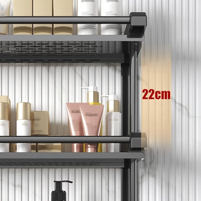 Bathroom Shelf Organizer - 2 Tier Storage Shelf with Adjustable Hook Wall Mounted Shelf Rack, Use for Bathroom-A