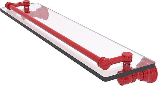 Allied Brass CL-1-22-GAL-FER Carolina Collection 22 Inch Glass Shelf with Gallery Rail, Fire Engine Red