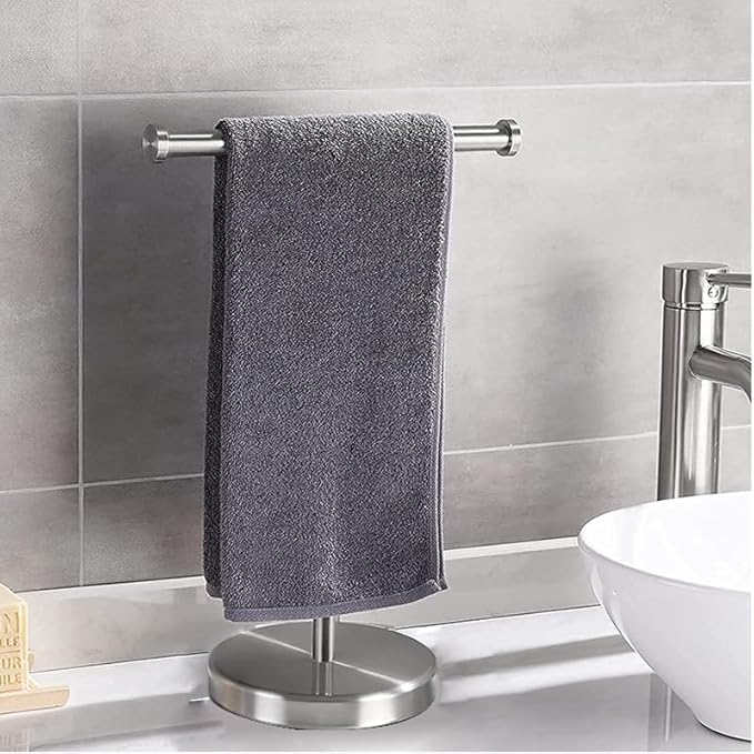 15IN Hand Towel Holder,T-Shape Hand Towel Holder Standing,Stainless Steel Hand Towel Rack for Bathroom Kitchen Countertop,Tower Bar for Kitchen Free Standing Hand Towel Rack (Silver)