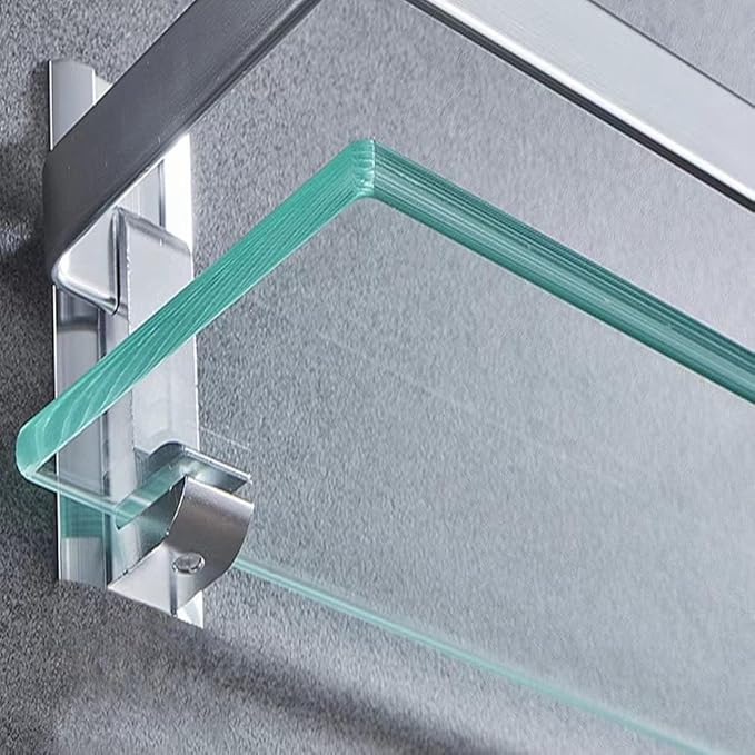 Bathroom Glass Shelf Tempered Glass Rectangular Extra Thick Aluminum Silver Sand Sprayed Wall Mounted 9.84 inches