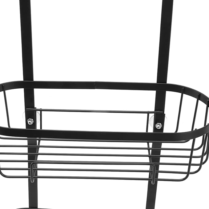 Metal Iron Wall Mounted Bathroom Basket, 2 Layer Punch Free Bathroom Shelves, Rust Storage Basket for Tile and Glass Surfaces, Easy Install Toilet Accessories for Bathroom (Black)