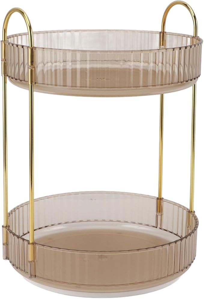Makeup Organizer,2 Tier Makeup Rack - 360° Rotating Space Saving Cosmetic Countertop for Bedroom, Bathroom, and Kitchen - for Skincare and Beauty Products! (Yellow)