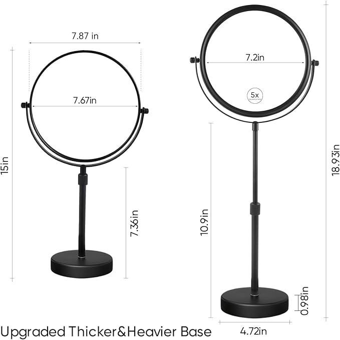 Nicesail Higher Taller Tabletop Makeup Mirror of 8 Inch, 5X Magnified Makeup Mirror Countertop Standing, Height Adjustable, Double Sided Mirror in Matte Black (8 Inch, 5X)…