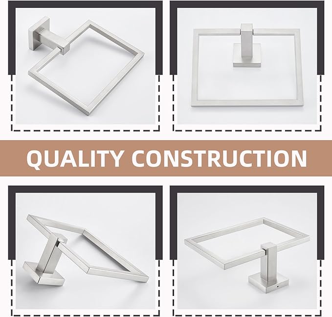 Hand Towel Ring Swivel Brushed Nickel, Angle Simple SUS 304 Stainless Steel Square Towel Holder for Bathroom Wall, 7.09 Inches