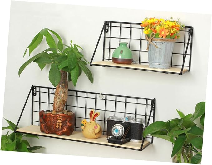 Happyyami Wall-Mounted Iron Shelf for Bathroom Kitchen Living Room Storage Rack Bookshelf Floating Book Shelves Decorative Wall Mount