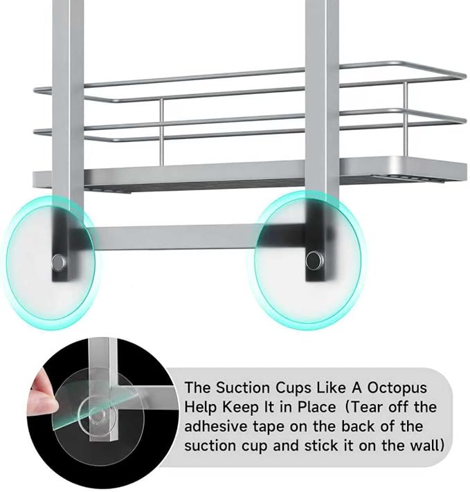 Shower Caddy Hanging (Silver), Adjustable Anti-Swing-Over The Shower Head Caddy, 3 Tier Height Bathroom Storage Organizer, Bathroom Shelves Basket Rack, Shower Caddies Rack with Adjustable Soap Basket