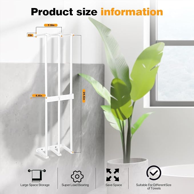 Towel Rack Wall Mounted, LAFEALO White Towel Rack for Bathroom, Bath Towel Holder,Bathroom Organizer, Bathroom Towel Storage,Washcloths in Small Bathroom/RV/Camper