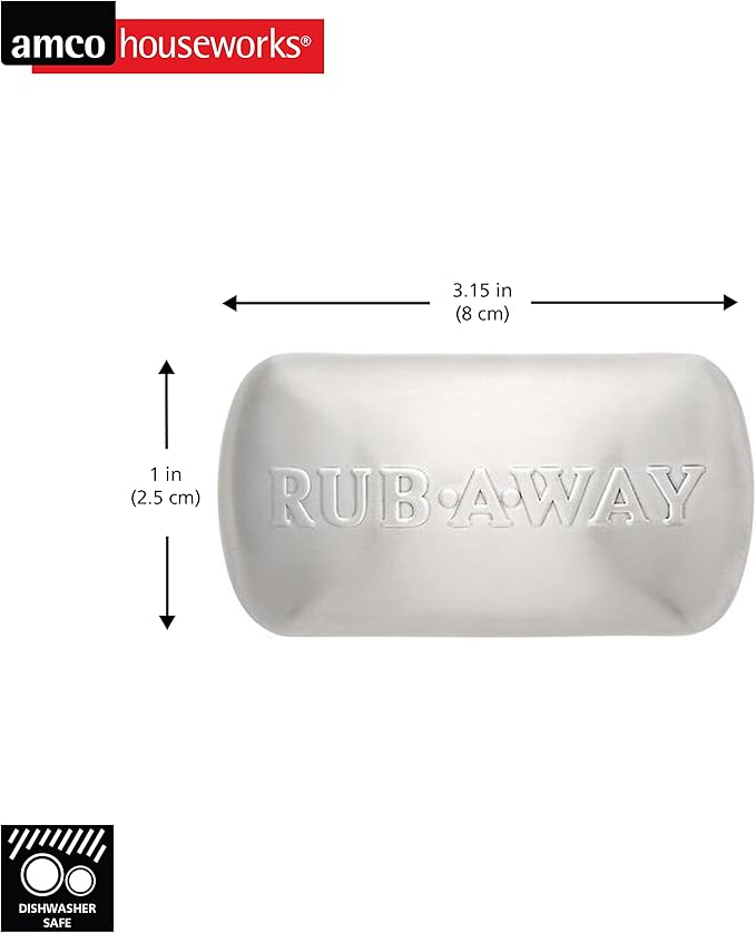 Amco Rub Away Bar, Stainless Steel Odor Absorber (3.1" x .7") - Dishwasher Safe Kitchen & Outdoor Essential for Garlic, Onion, Fishing, Hiking Odors - Natural Odor Remover (Mini Size)