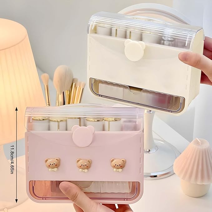 Lipstick Organizer Storage Box with 12 Slots and Drawer, Dust-proof Vanity Case for Lip Gloss, Chapstick, and Cosmetics - Desktop Makeup Container (Yellow)