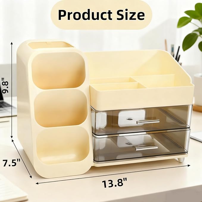 Covzoe Large Makeup Organizer with Drawers, Spacious Cosmetics Display Case with Brush Holder for Vanity, Skin Care Storage Solution for Lipstick Eyeshadow Palettes Beauty Essential Bathroom