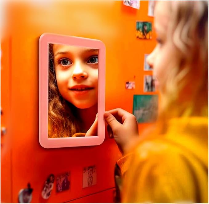Gifts for Back to School Season,Magnetic Locker Mirror - 5" x 7" Pink Magnet Mirror for School, Bathroom, Workshop, Office,Small Mirrors for School Locker