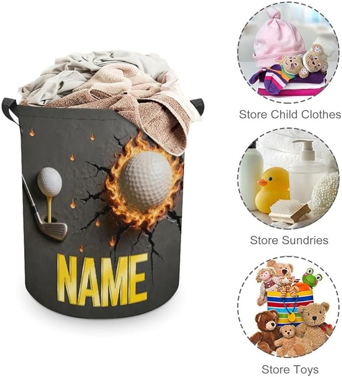Personalized Golf Ball Laundry Hamper Custom Name Funny Dirty Clothes Laundry Basket Portable Storage Basket For Home Bathroom Family Golf Lovers Xmas Birthday (style 11)
