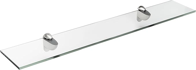 Spancraft Glass H-8x18-Brushed Steel Heron Glass Shelf, Brushed Steel, 8" x 18"
