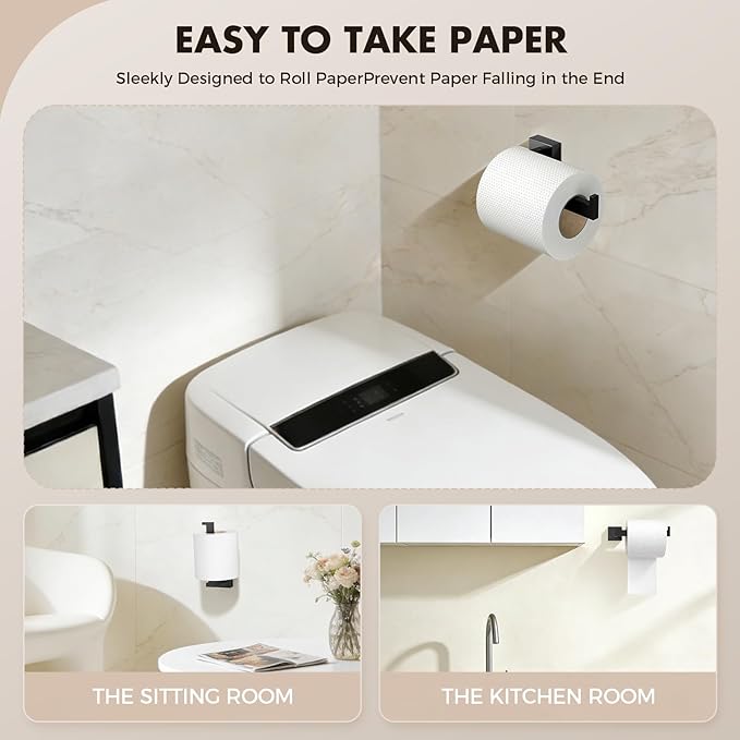 Bathroom Accessory Towel Bar Set: 5 Pieces Matte Black Square Bathroom Hardware SUS304 Stainless Steel - 24 Inch Wall Mounted Towel Rack&Toilet Paper Holder&Towel Ring and Towel Hook