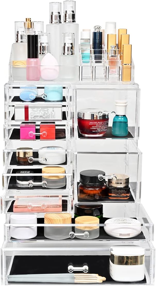 Makeup Organizer,Large Clear Acrylic Makeup drawers Cosmetic Makeup and Jewelry Storage Case Display Box With 10 Large Drawers,Great for Bathroom, Dresser, Vanity and Countertop