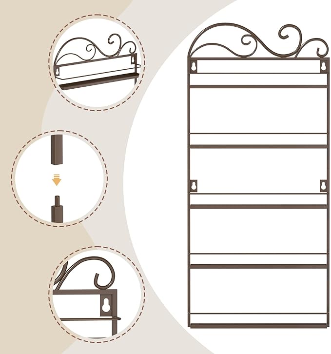 ERYTLLY Wall Mounted Nail Polish Rack, Rectangle Nail Storage Organizer, Salon Shelf Organizer (Brown)