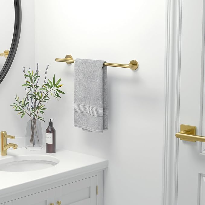 USHOWER Brushed Gold Towel Bar, 18-Inch Towel Racks for Bathroom Wall-Mounted, Thicken SUS304 Stainless Steel Towel Rod (Total Length 20-Inch)