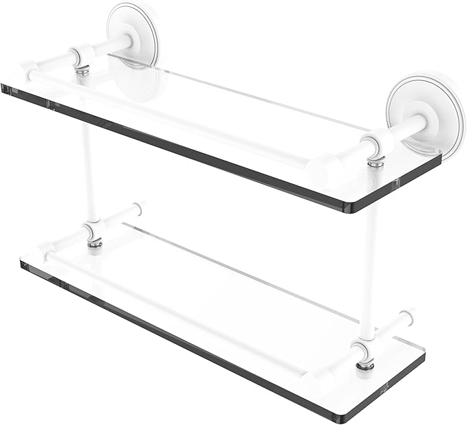 Allied Brass PRBP-2/16-GAL-WHM Prestige Regal 16 Inch Double Glass Gallery Rail Shelf, Matte White