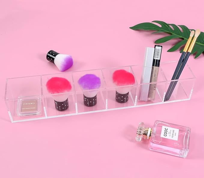 6 Section Clear Acrylic Organizer 6 Compartments Acrylic Pen Holder 14.17x2.36x2.36 Inches Plastic Makeup Organizer Plastic Square Cube Storage for Jewelry Accessories