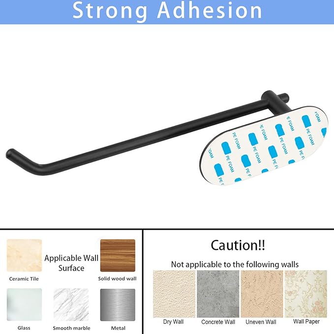 TocTen Hand Towel Holder, No Drilling Stick on Wall Towel Bar, SUS 304 Stainless Steel Towel Rod, Strong Self Adhesive Towel Rack/Hanger for Bathroom Kitchen (Matte Black)