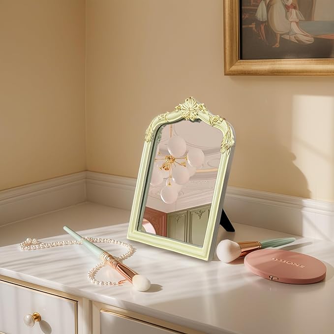 Cream Flower Bow Mirror - 13x10 Inch Perfect Elegant Decorative Accent, Wall-Mounted Tabletop Makeup Mirror for Nursery Baby Room Bedroom Decor