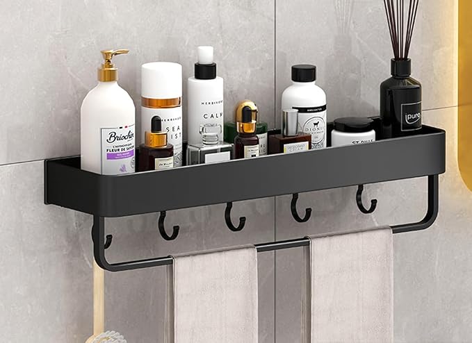 Bathroom Shelf washbasin Toilet Balcony Storage, Single Floor 60cm with Hook and Rod