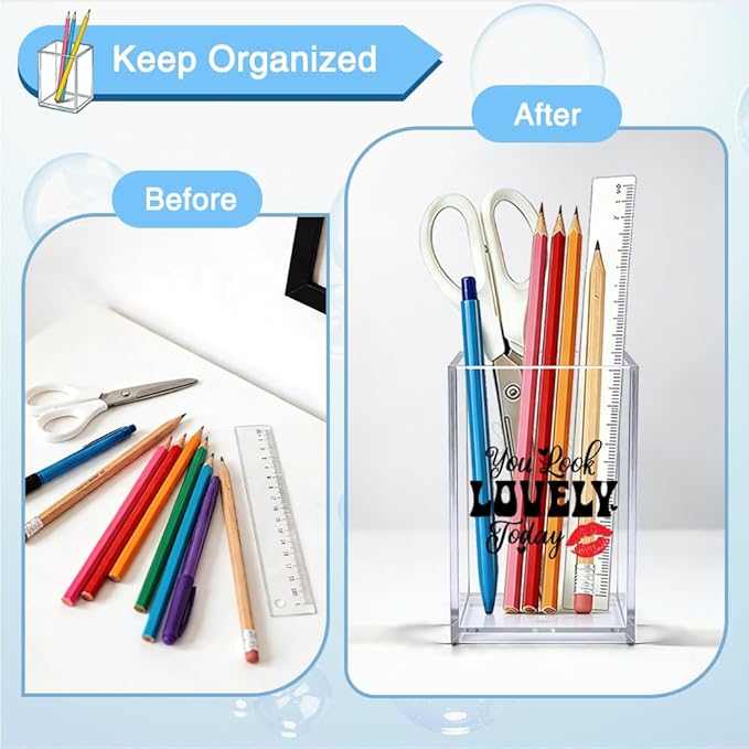You Look Lovely Today Acrylic Makeup Brush Organizer Holder, Women Vanity Storage Accessory, Back to School Graduation Gifts for Daughter Niece Sister, Birthday Gifts for Friend Make up Lover