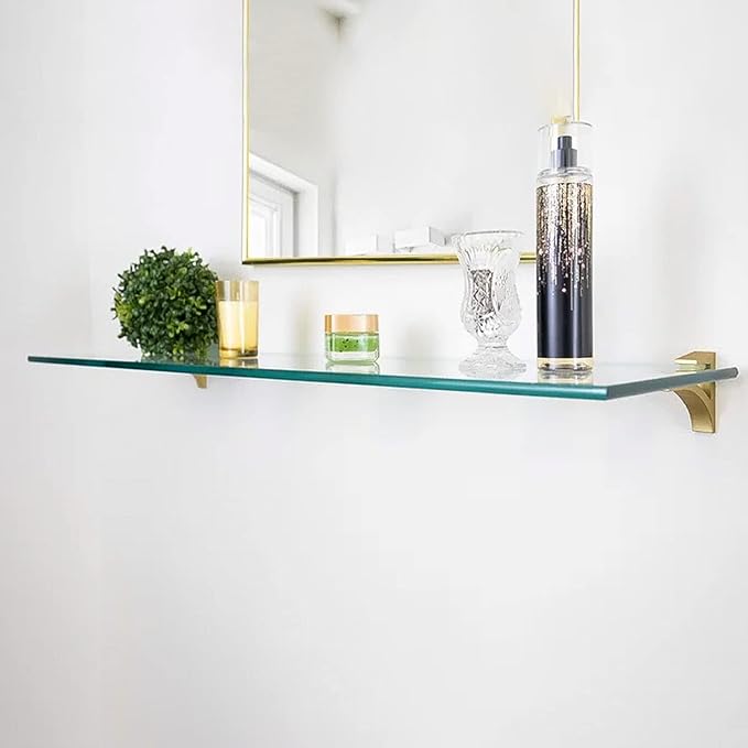 Fab Glass and Mirror Glass Shelves Cut to Size - 3/8" Thick Pencil Edge Low Iron Glass - Wall Mounted Tempered Glass Floating Shelves - Storage Organizer for Bathroom Kitchen