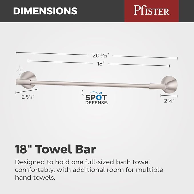 Pfister Willa Bath Towel Bar for Bathroom, 24-Inch, Wall-Mounted, Screw-in, Brushed Nickel Finish, BTBWLL2K