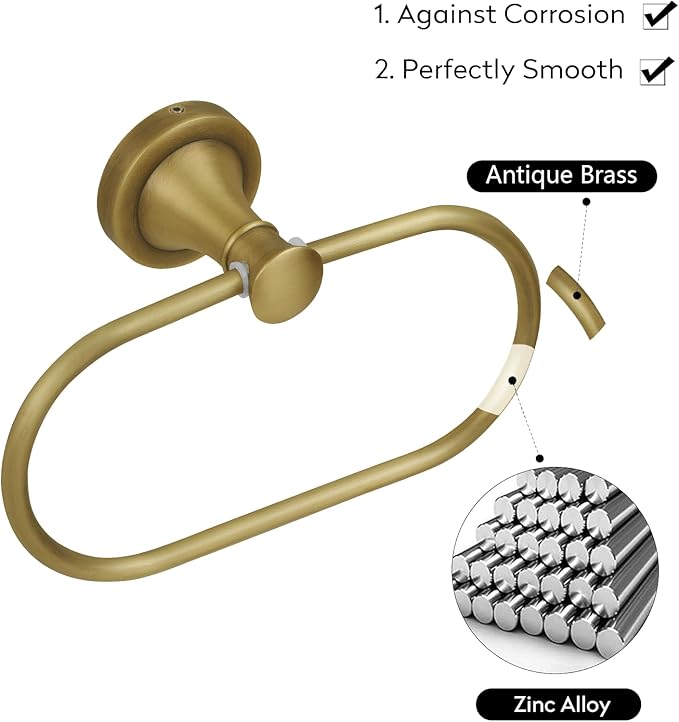 Brass Bathroom Hand Towel Holder, Antique Brass Towel Ring Holder, Wall Mounted Oval Towel Rack Hanger Home Half Round Bathroom Hardware Accessory Modern