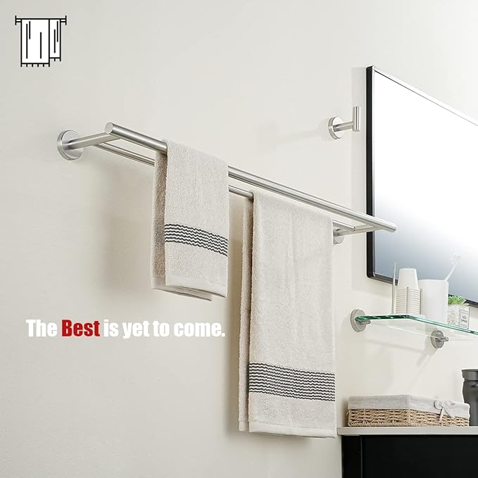 JQK Double Bath Towel Bar, 33 Inch 304 Stainless Steel Thicken 0.8mm Towel Rack for Bathroom, Brushed Finished Wall Mount, 30 Inch Useable Length 2 Pack, TB100L30-BN-P2