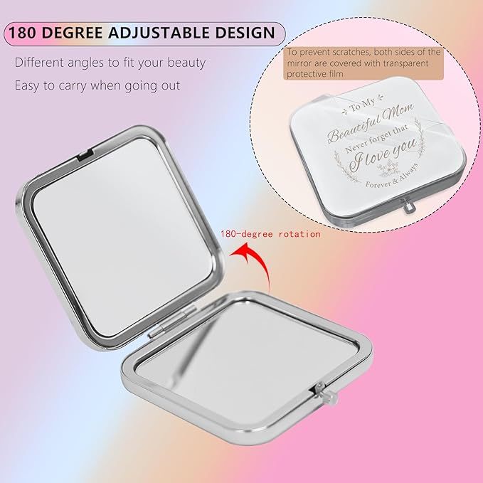 Compact Mirror Gifts for Mom, Silvery Compact Mirror for Mother, Birthday Gifts for Women from Daughter or Son for Mom Birthday, Mothers Day Wedding Anniversary