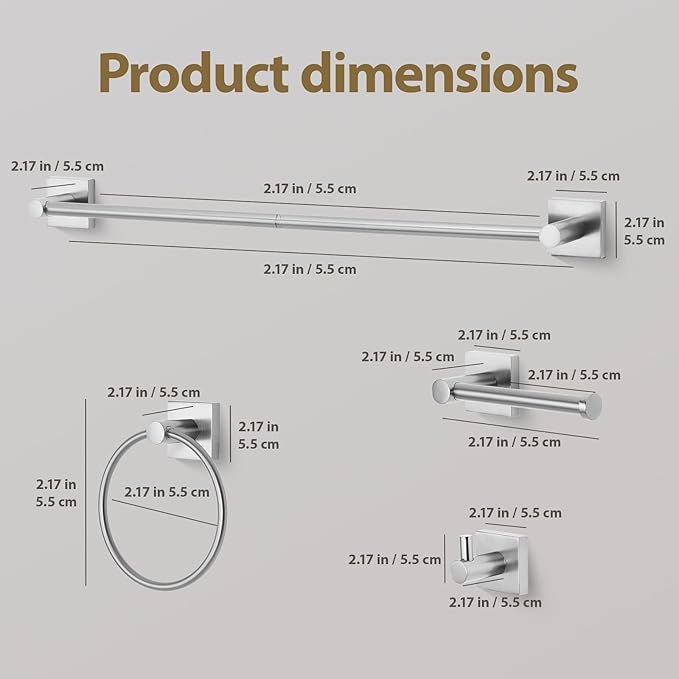 Bathroom Accessories Set Brushed Nickel Towel bar Set, 4 piece Towel Rack Set Towel bar for Bathroom wall Mounted Durable 24 inch Towel bar Robe Hook Towel Ring Toilet Paper Holder