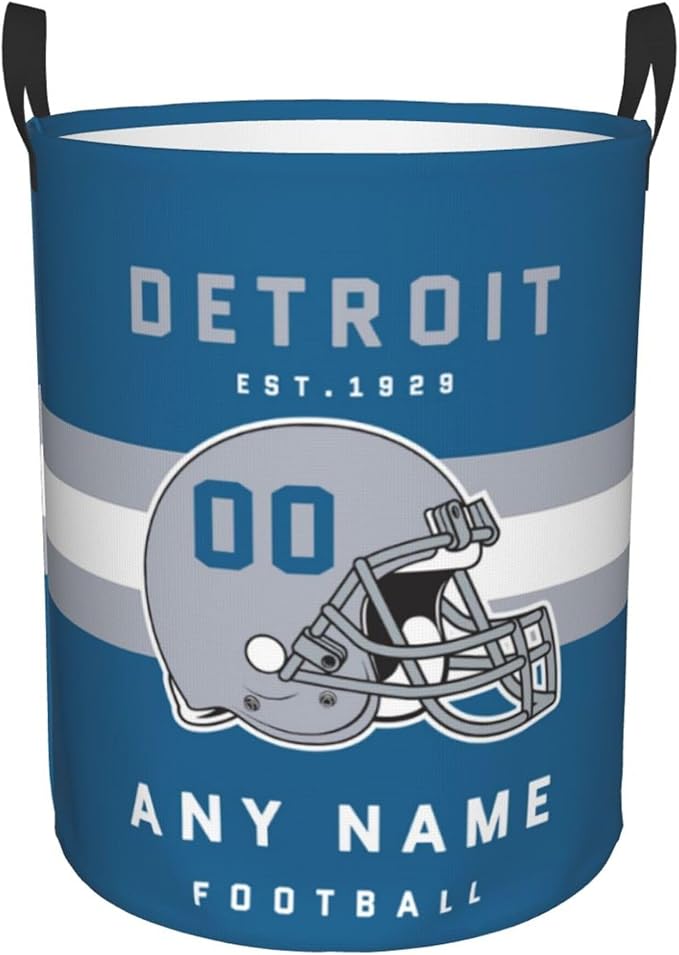 Custom Detroit Laundry Hamper - Personalized Football Style Laundry Basket - Customized Name and Number - Dirty Clothes Hamper Waterproof Large Capacity Hamper for Bedroom Bathroom Living Room