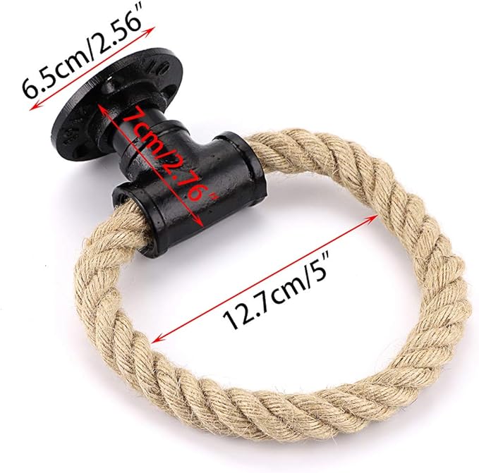 Sumnacon Industrial Pipe Rope Towel Ring - Wall-Mounted Metal Towel Rack/Bar with Hardware,Vintage Style Iron Hand Towel Holder for Shower/Bathroom/Bedroom/Kitchen, Electroplated Black Finish