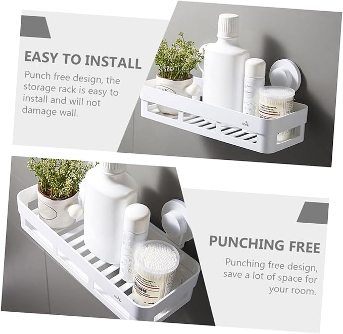 PRETYZOOM Bathroom Wall Rack Plastic Shelf Toilet Hanging Shelf Organizer Punch Storage Rack